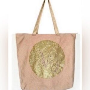 Victoria's Secret canvas Tote Bag Gold Glitter Bling